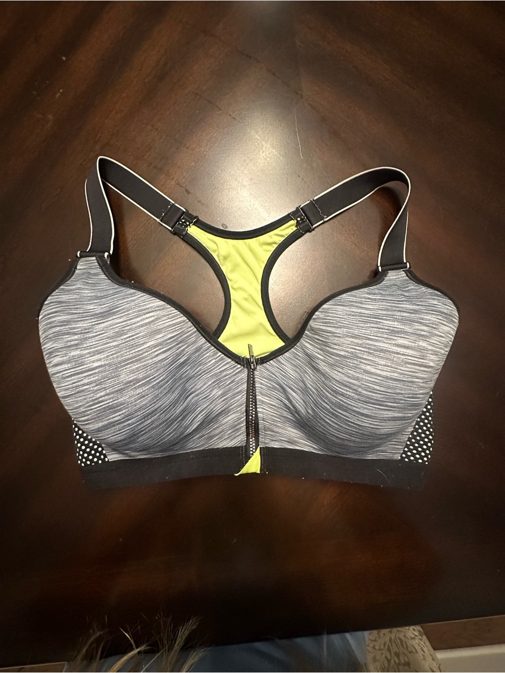 Maidenform Women's Gray & Lime Front-Zip Racerback Sports Bra